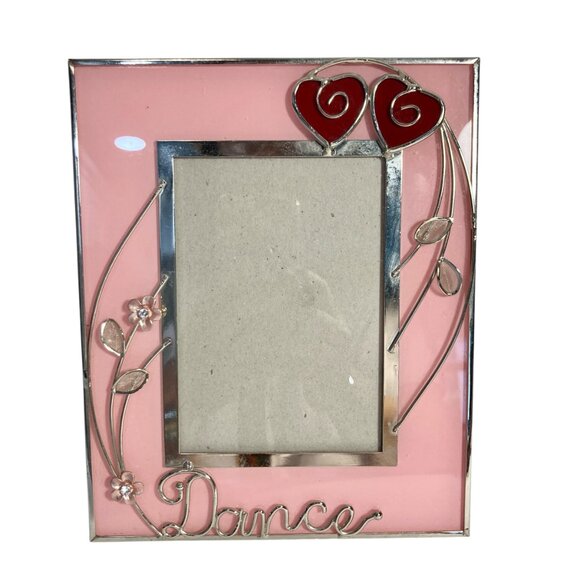 Vintage Pink Glass DANCE Picture Photo Frame Flowers Hearts Girls 3.5X5" - Picture 1 of 11